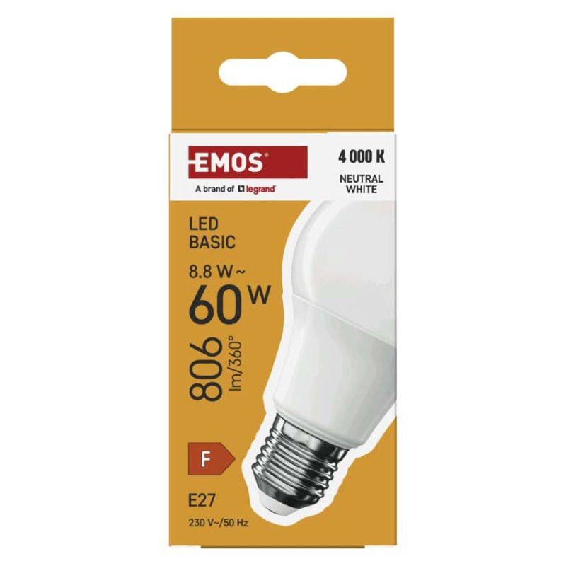 LED BASIC A60 8,8W(60W) 806lm E27 NW 4
