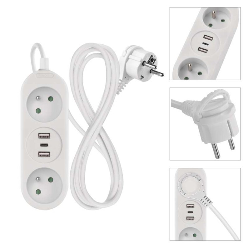 Kábel predlžovací 2Z 1,4m+2xUSB-A+1xUSB-C P0211E 11