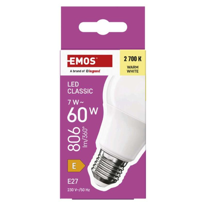 LED CLS A60 7W(60W) 806lm E27 WW 5