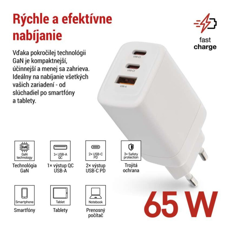 USB ADAPTÉR SÍŤ GAN PD 65W; A2C 1