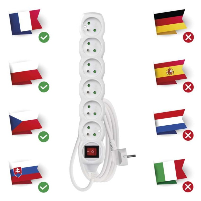 Kábel predlžovací 6Z-3m s vypínačom biely PVC 3x1,5mm2 3