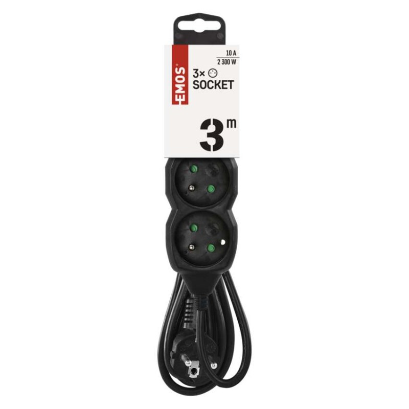 Kábel predlžovací 3Z 3m čierny  PC0313