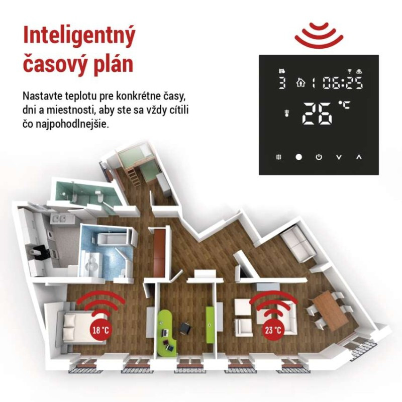 Termostat podlahový program. GoSmart WIFI čierny P56201BUF 2