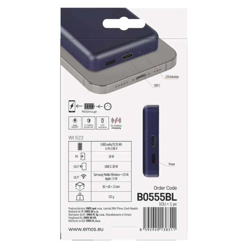 EMOS POWERBANKA WI 522 5000MAH MODRÁ 13