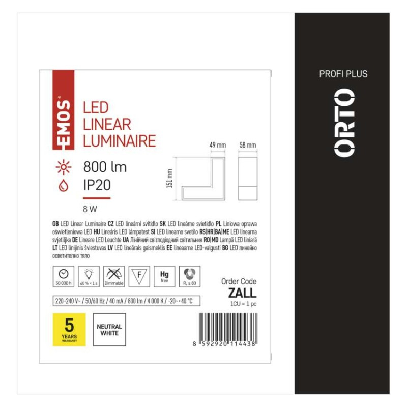 LED LINEAR PROFI+ LCON 8W 800LM 7