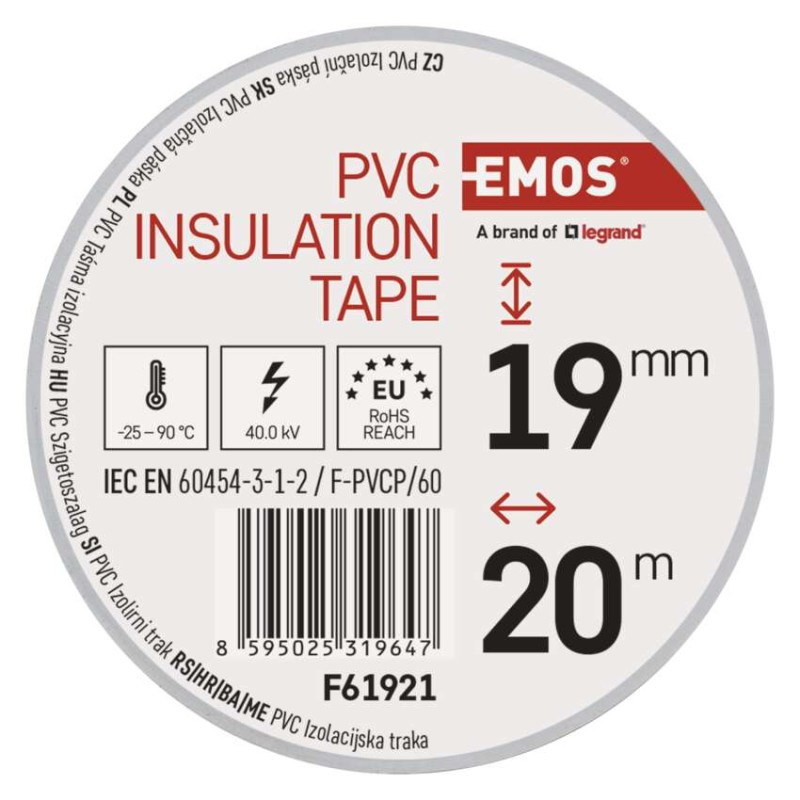 Izolačná páska PVC 20m/19mm biela   F61921 3