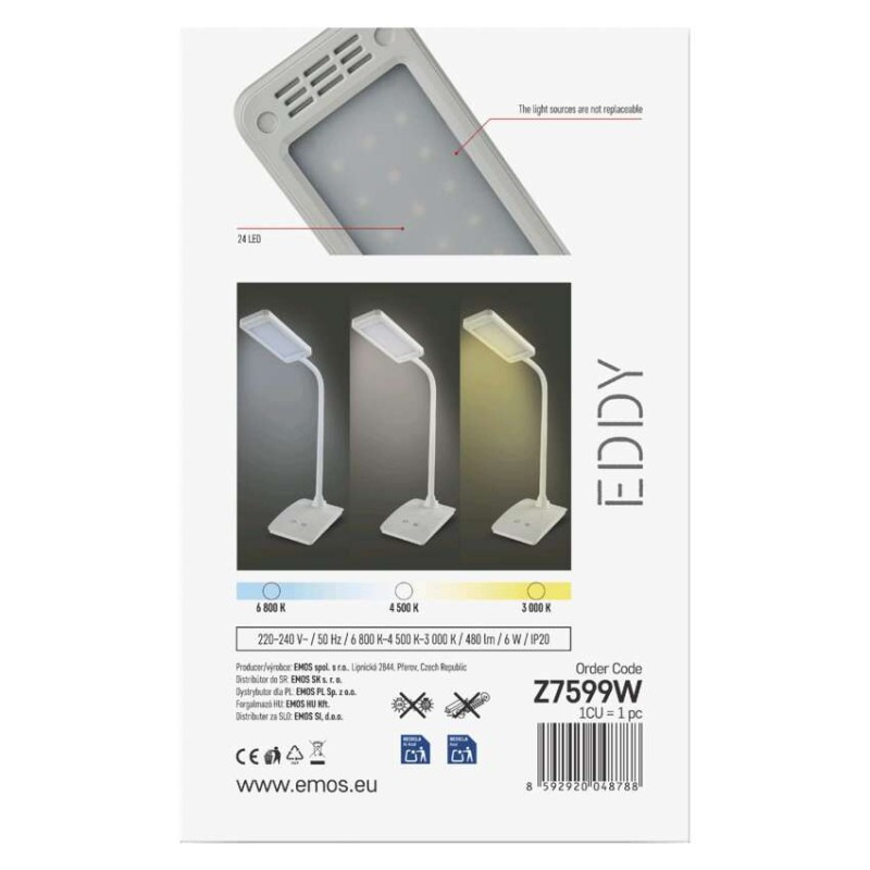 Stolná lampa LED EDDY 480lm, 6W, biela Z7599W EMOS 12