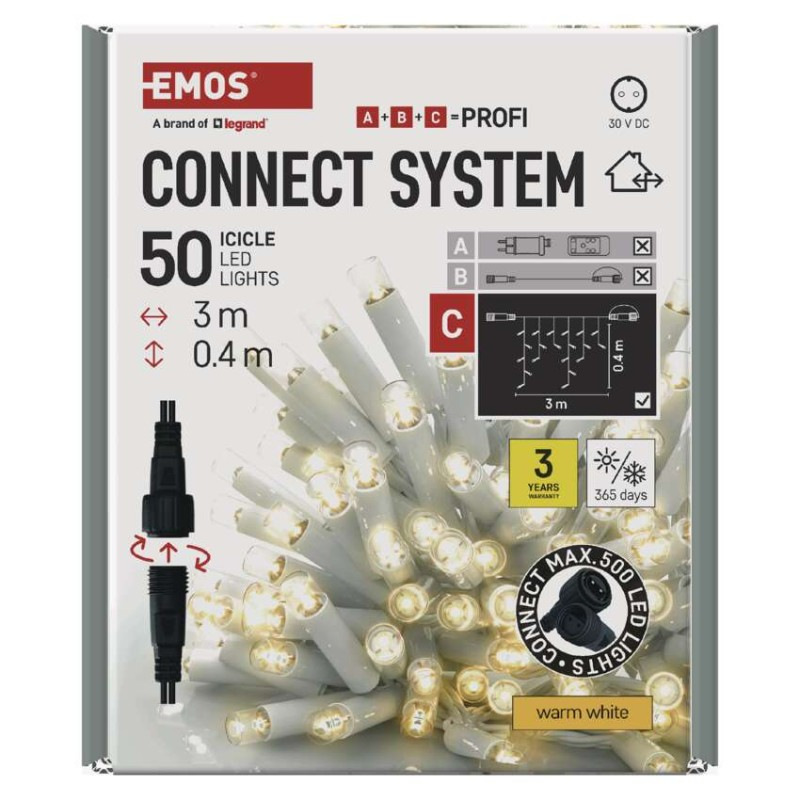 Řetěz rampouchy 50LED 3M-WHITE IP44 WW 12