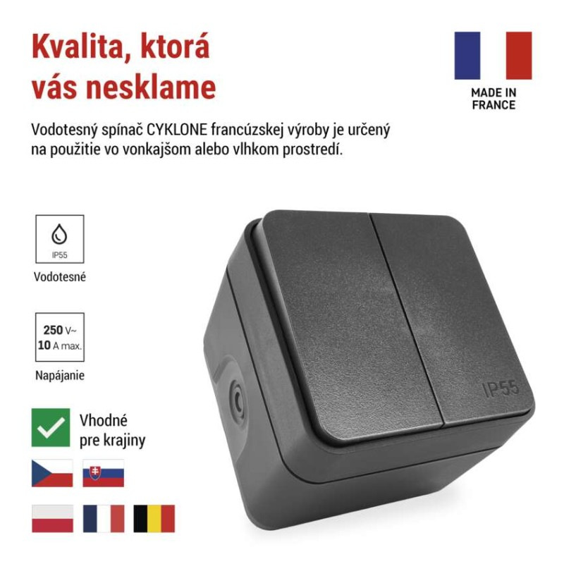 CYKLONE prepínač dvojitý striedavý č. 6+6, IP 55 D730423 1