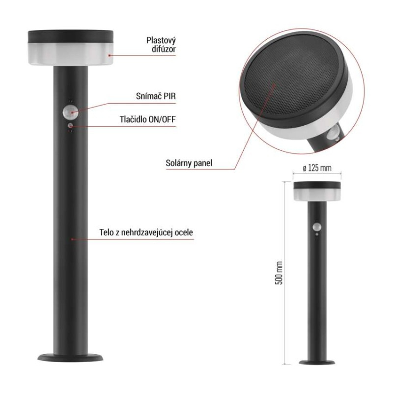 LED ZAHRADNÍ SV.IP44,SOLÁR SLOUP.50cm 5