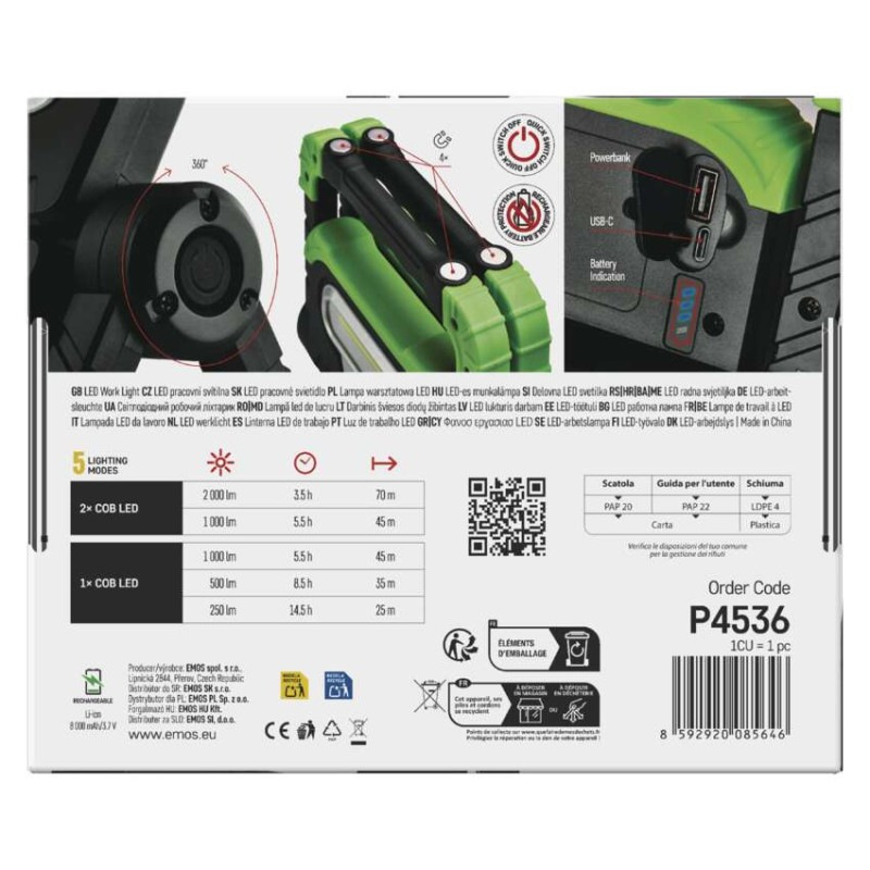 Reflektor LED P4536 2000lm 8000A 3,7V nabíjací prenosný EMOS 11