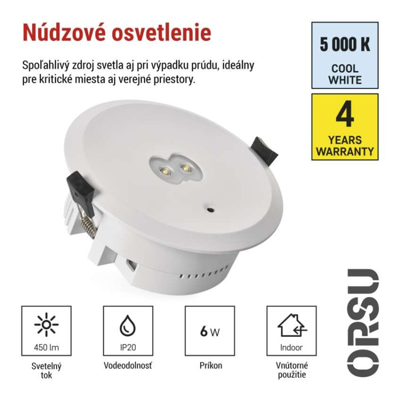 NOUZOVÉ SVÍTIDLO ORSU 6W 450LM 3H MT