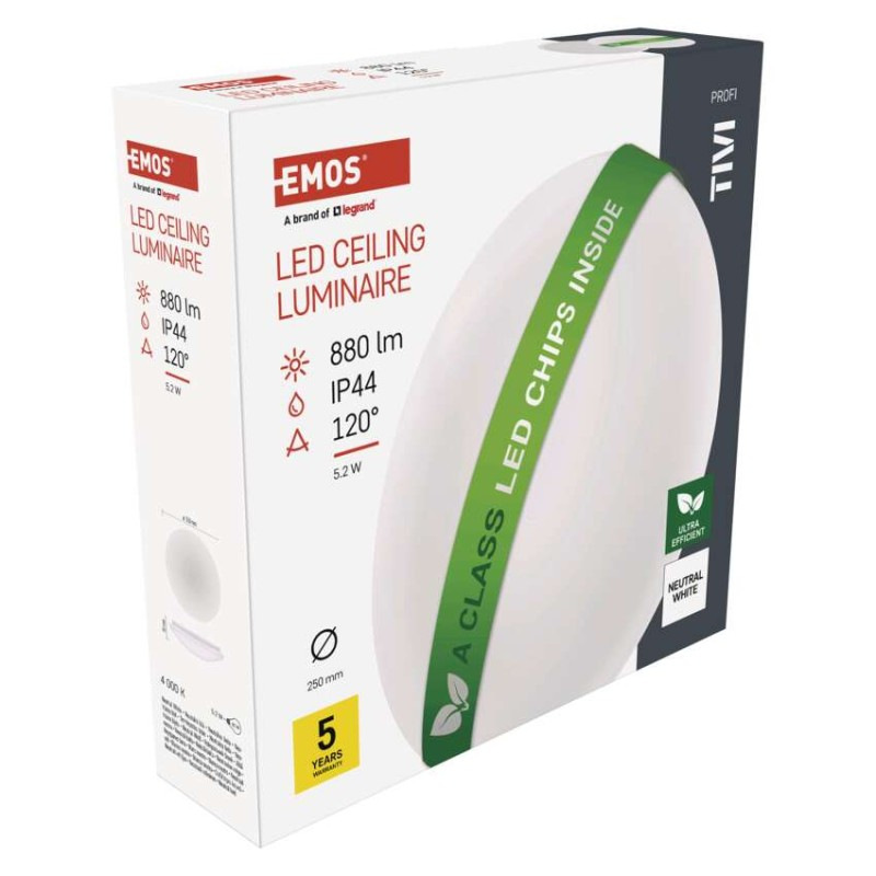 LED SVÍTIDLO TIVI PŘ.KR 5,2W 880LM IP44 10
