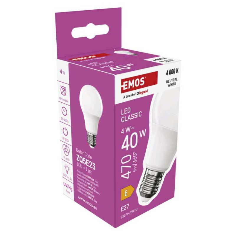 LED CLS A60 4W(40W) 470lm E27 NW 11