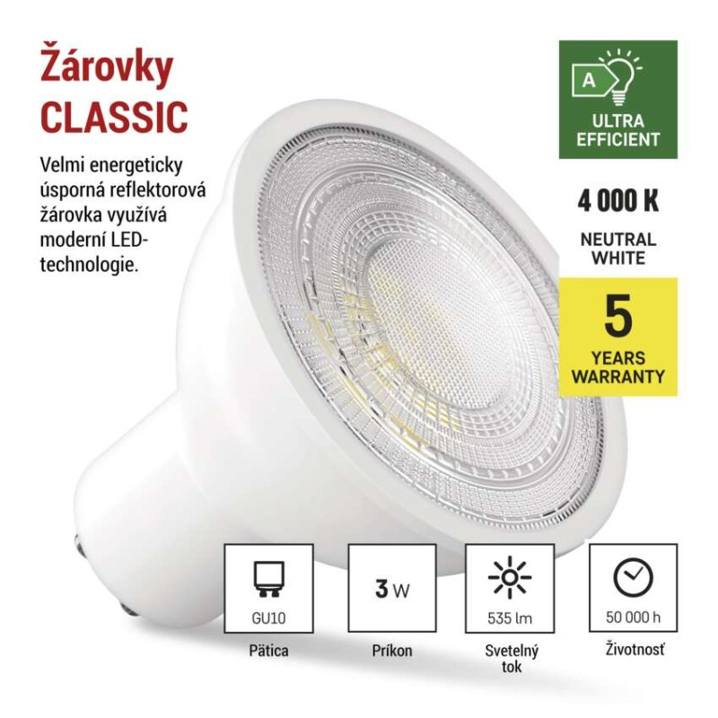 LED CLS MR16 3W(40W) 535lm GU10 NW A CLA 1