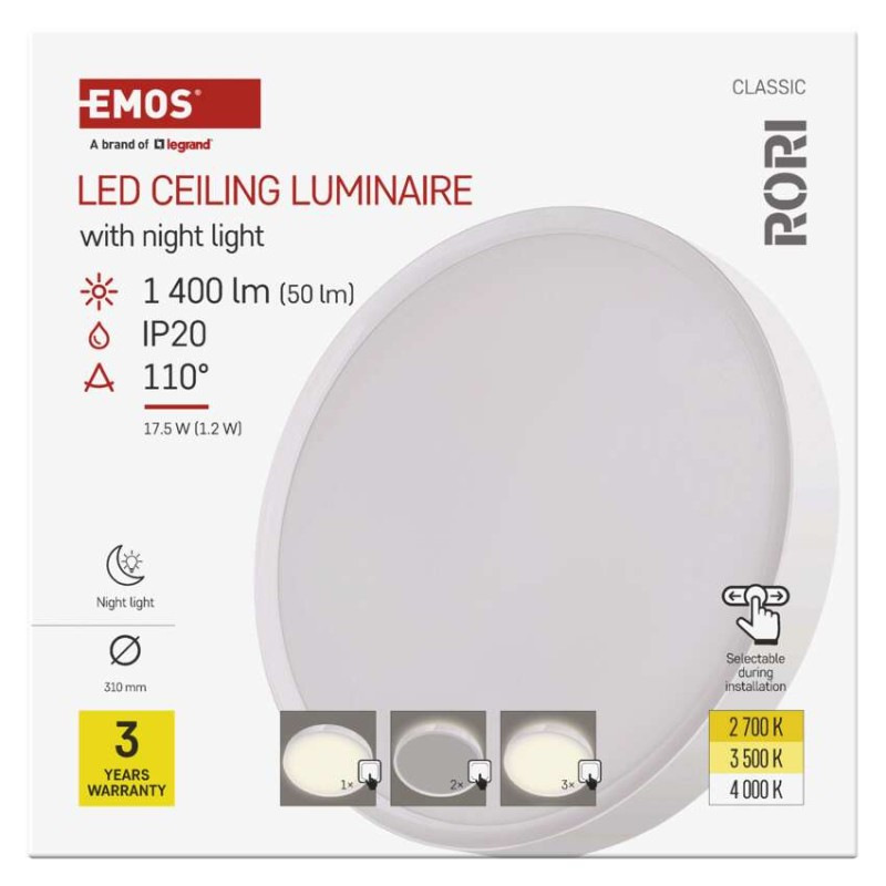 LED SVÍTIDLO RORI 17W 1500LM IP54 CCT B 9