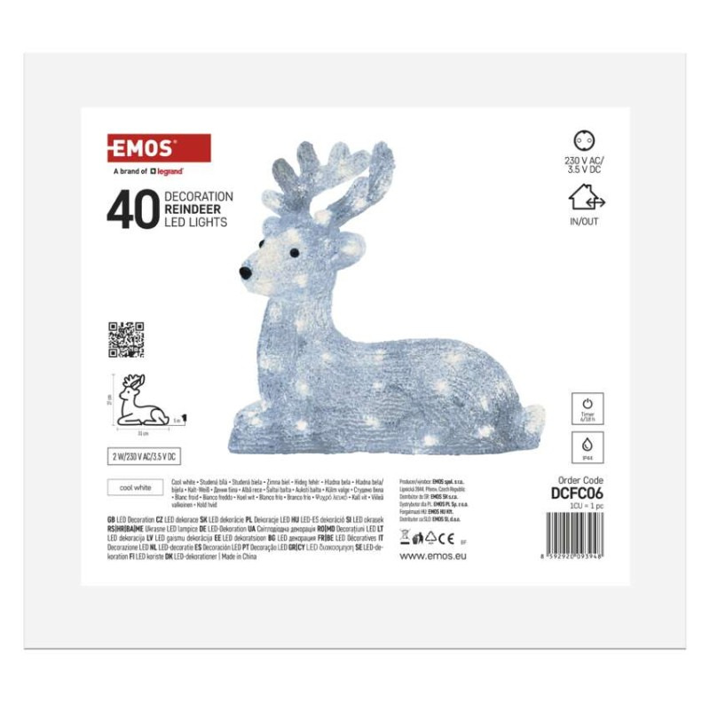 Vánoční jelínek, 27cm IP44 CW TIMER 6