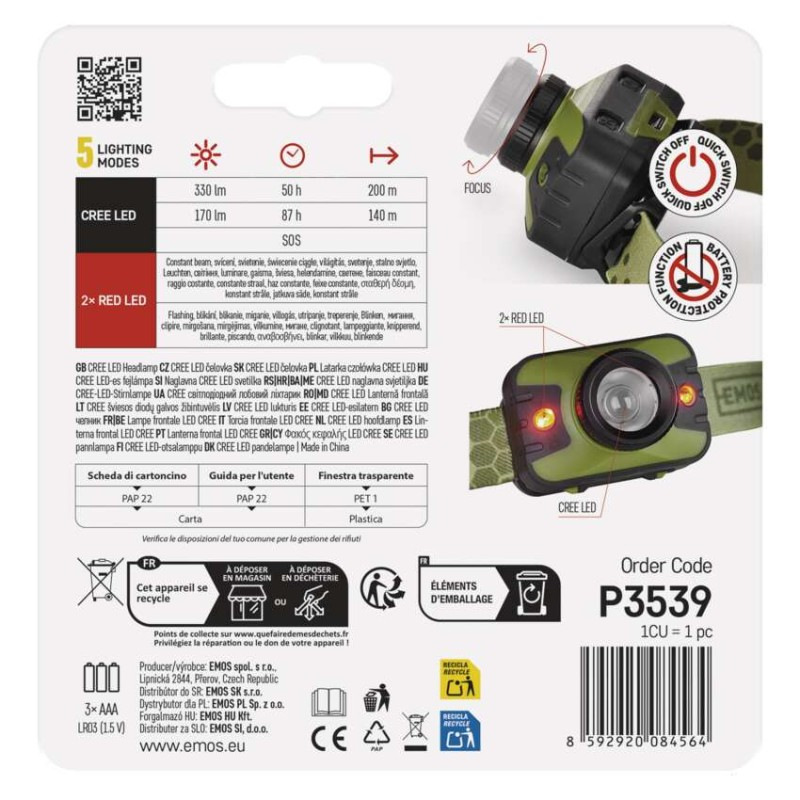 Čelovka CREE LED + ČERVENÉ LED  P3539 9