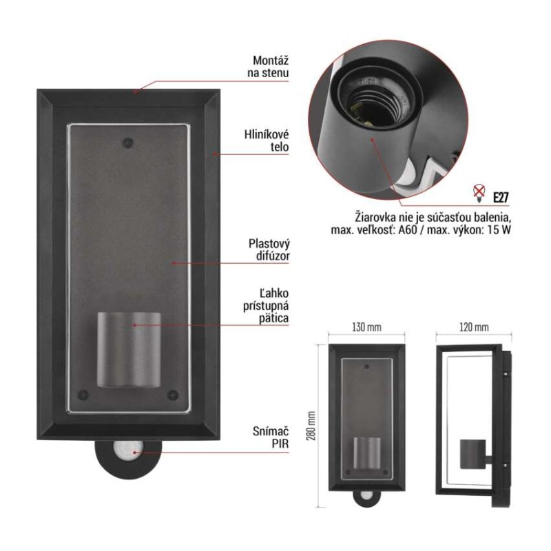 LED ZAHRADNÍ SVÍTIDLO,E27,IP44,MAX 15W,N 5