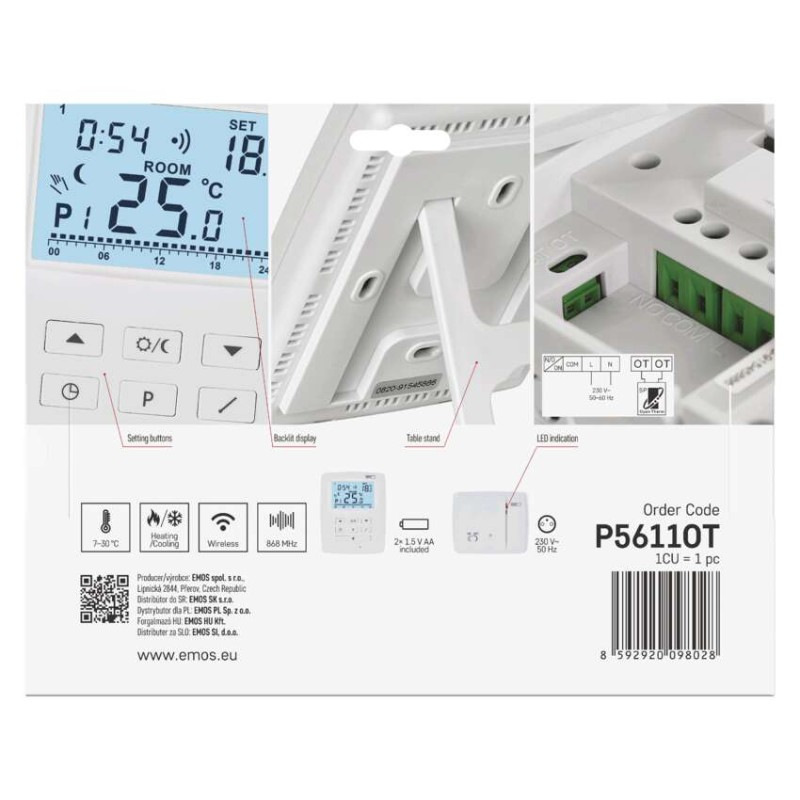 Termostat izbový OpenTherm P5611OT digit.7°C-30°C,po 0,2°C 10