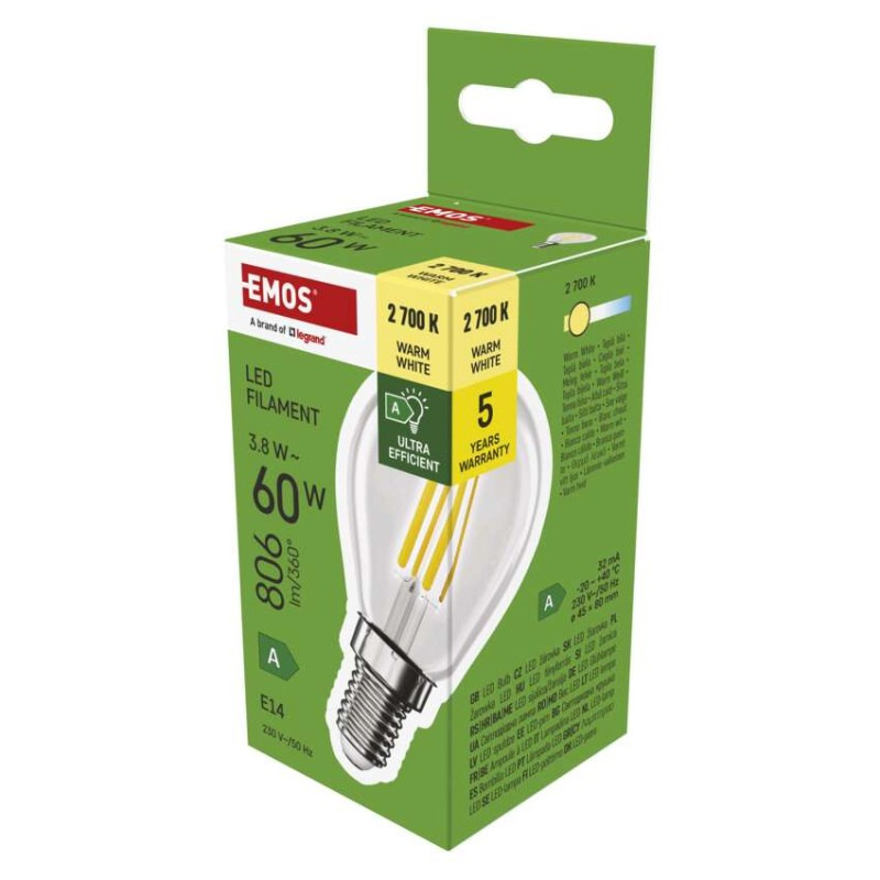 LED FLM MINI GL 3,8W(60W) 806lm E14 WW A