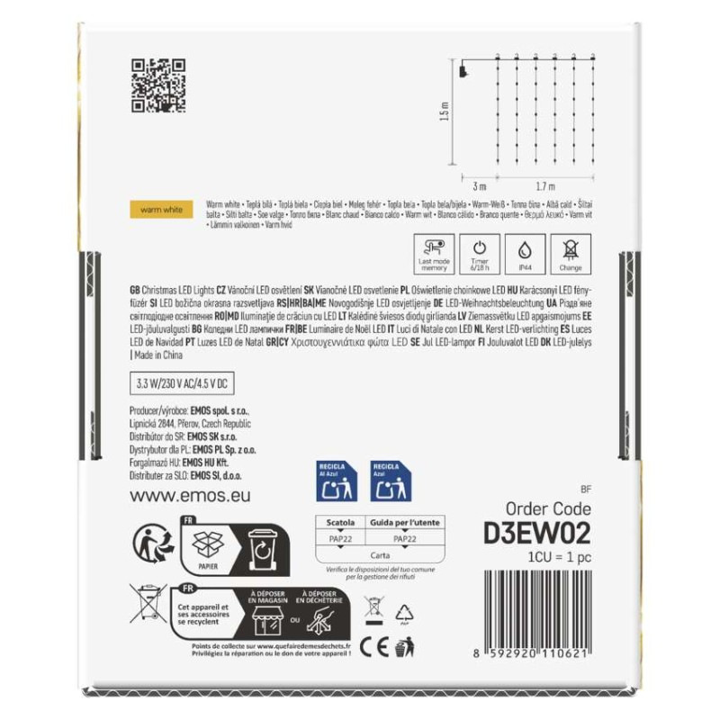 180LED NANO CURTAIN MF 1.7X1,5M WW 3