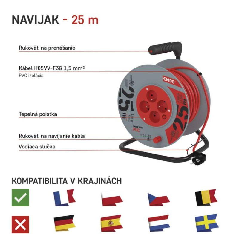 Káblový bubon predl. 4Z 25m PVC   P19425 6