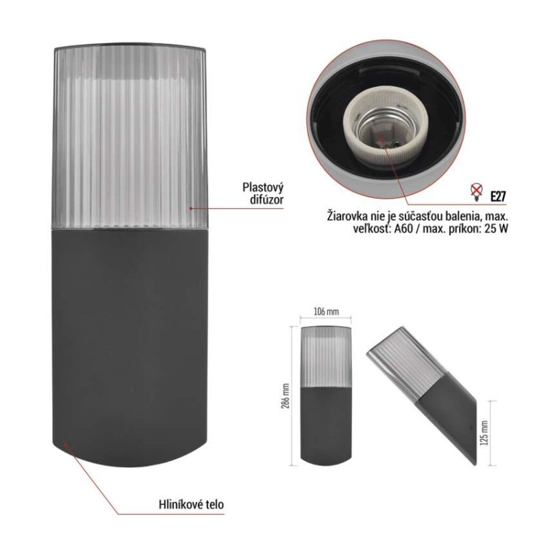 LED ZAHRADNÍ SVÍTIDLO,E27,IP54,MAX 25W,N 4