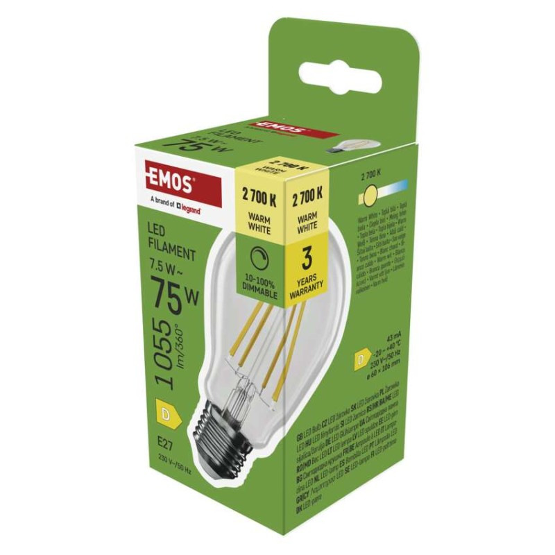 LED FLM A60 DIM 7,5W(75W) 1055 lm E27 WW