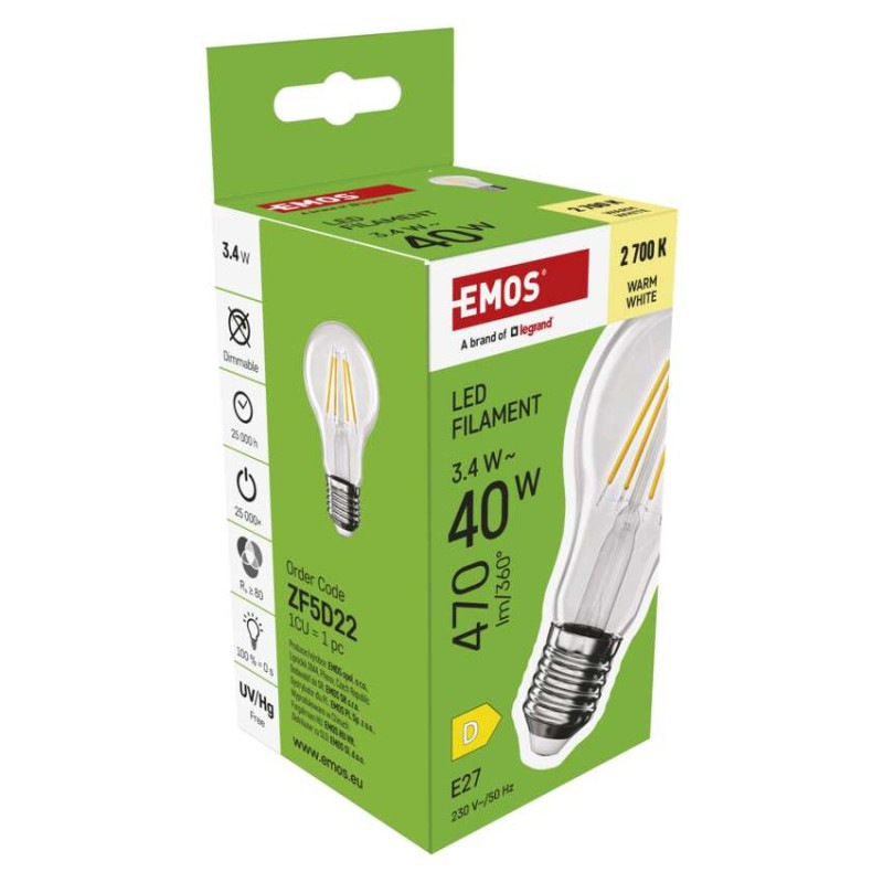 LED FLM A60 3,4W(40W) 470lm E27 WW 10