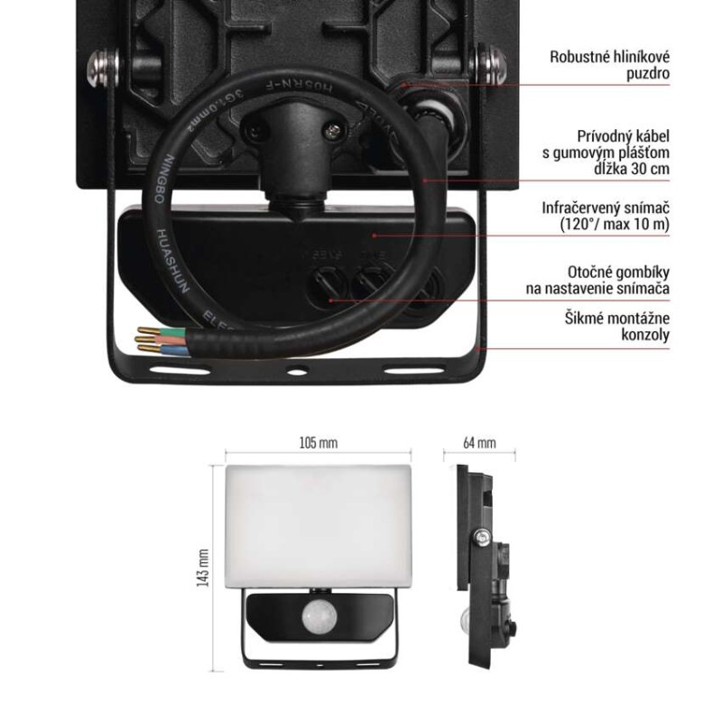 LED REFLEKTOR TAMBO 10W 1000LM PIR 11