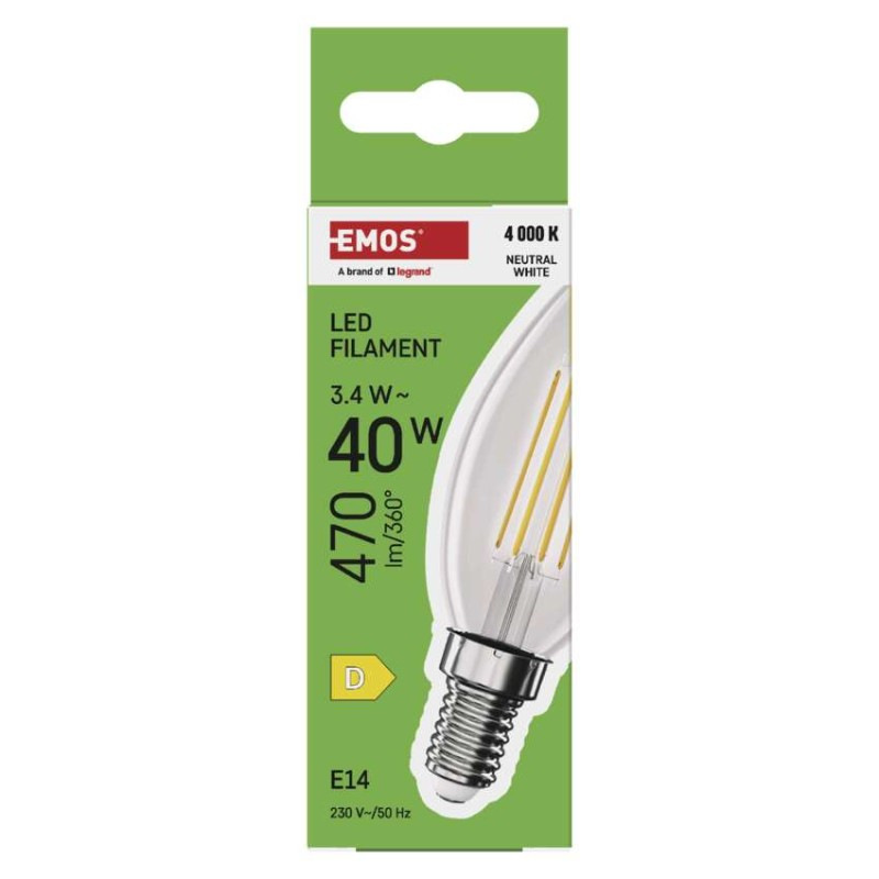 LED FLM CANDLE 3,4W(40W) 470lm E14 NW 5