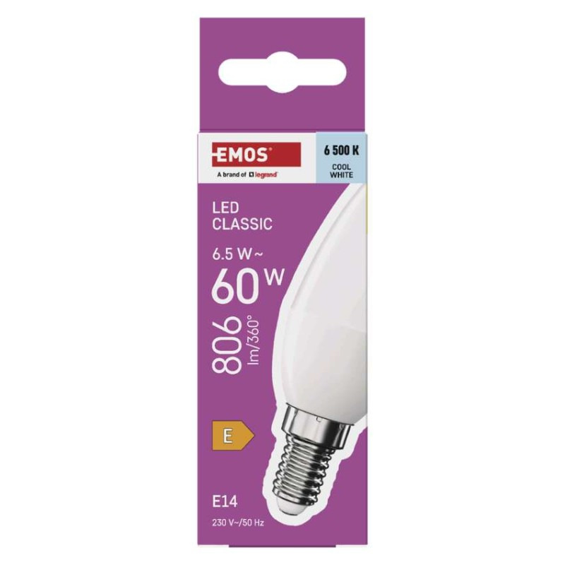 LED CLS CANDLE 6,5W(60W) 806lm E14 CW 5