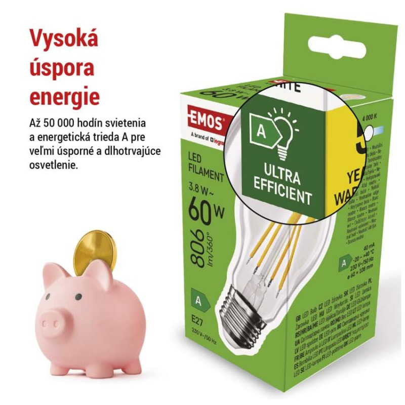 Žiarovka LED FLM A60 3,8W E27 NW A CLASS ZF5148 EMOS 2