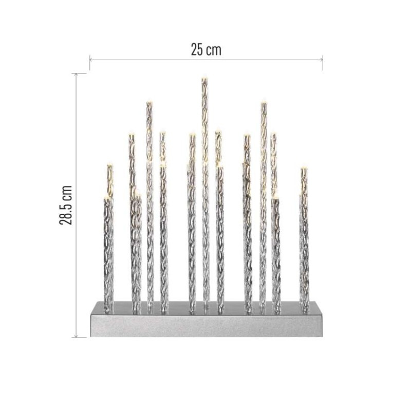 LED svícen stříbrný 28,5cm 3x AA WW 2