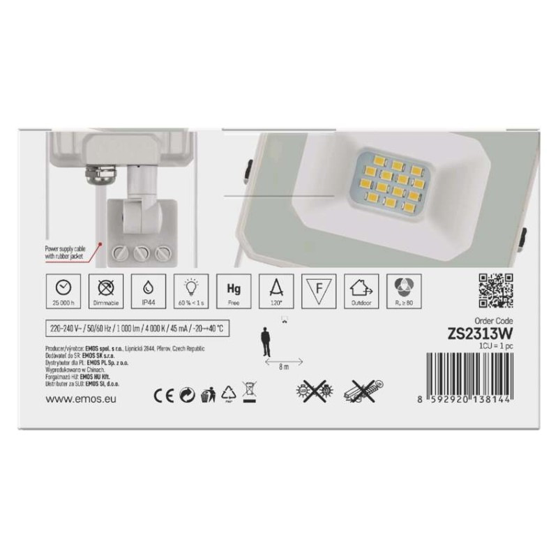 Reflektor LED 10W +senzor biela 9