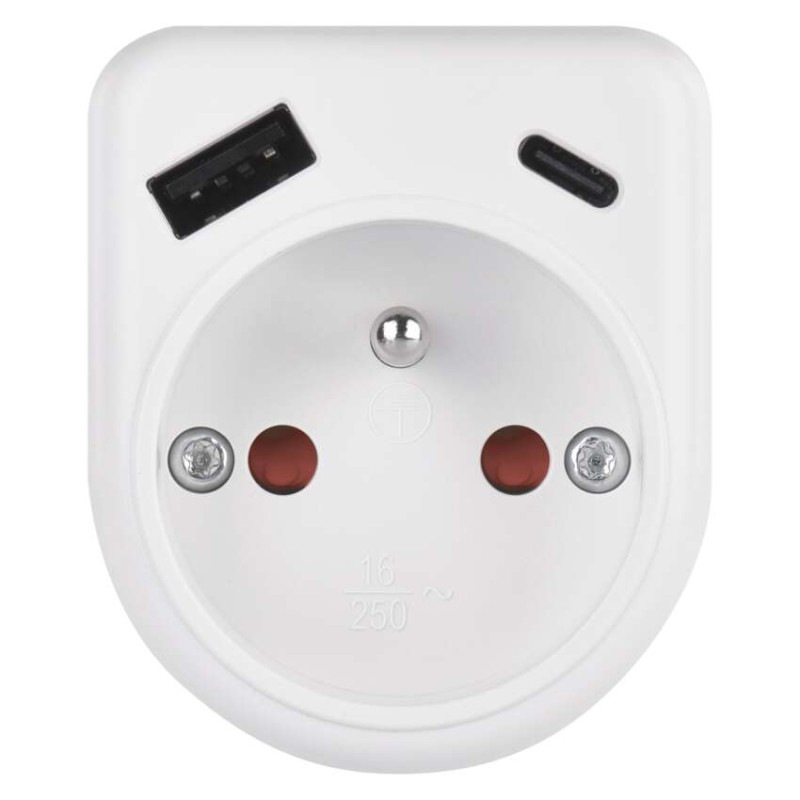 Zásuvka rozbočovacia 1x, 1xUSB-A+1xUSB-C, biela P0074 1