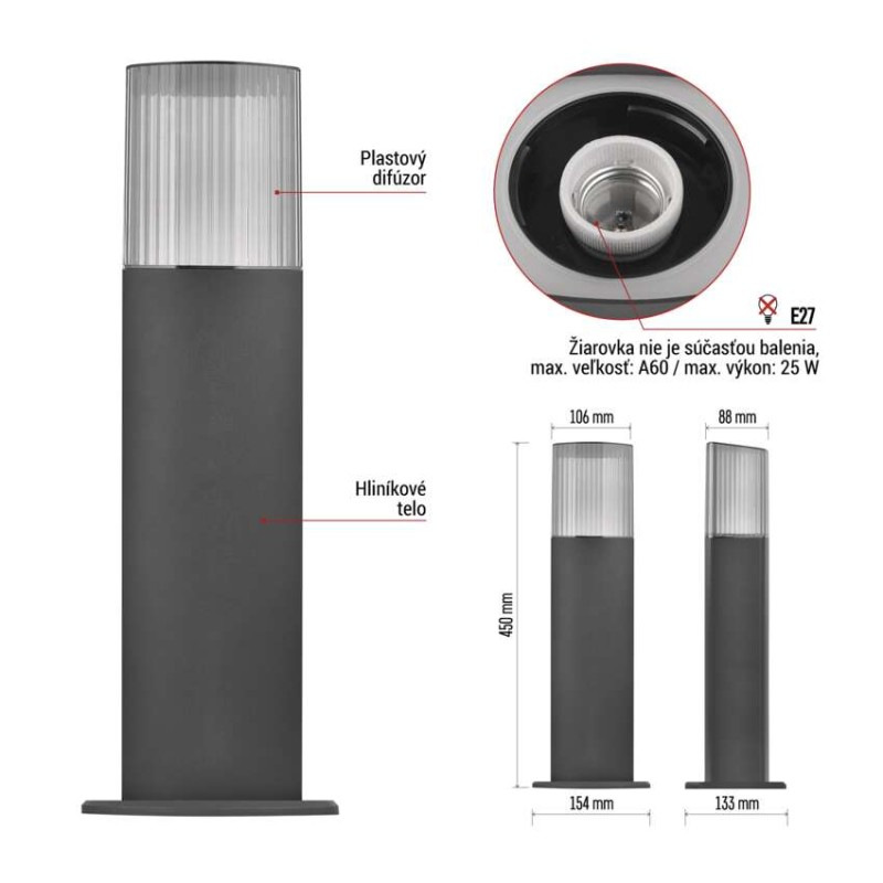 LED ZAHRADNÍ SVÍTIDLO,E27,IP54,MAX 25W,S 4