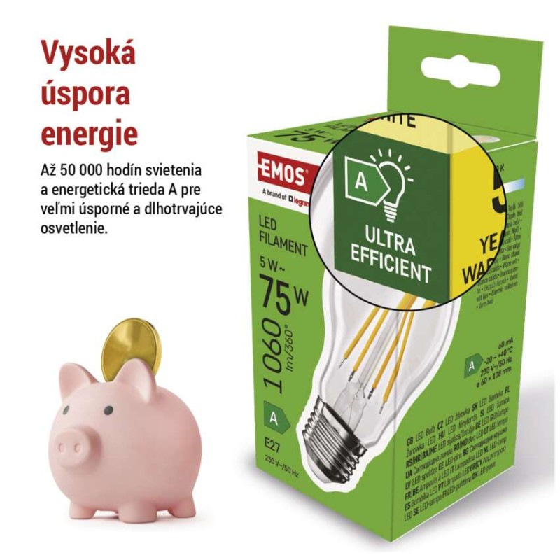 LED FLM A60 5W(75W) 1060lm E27 WW 2