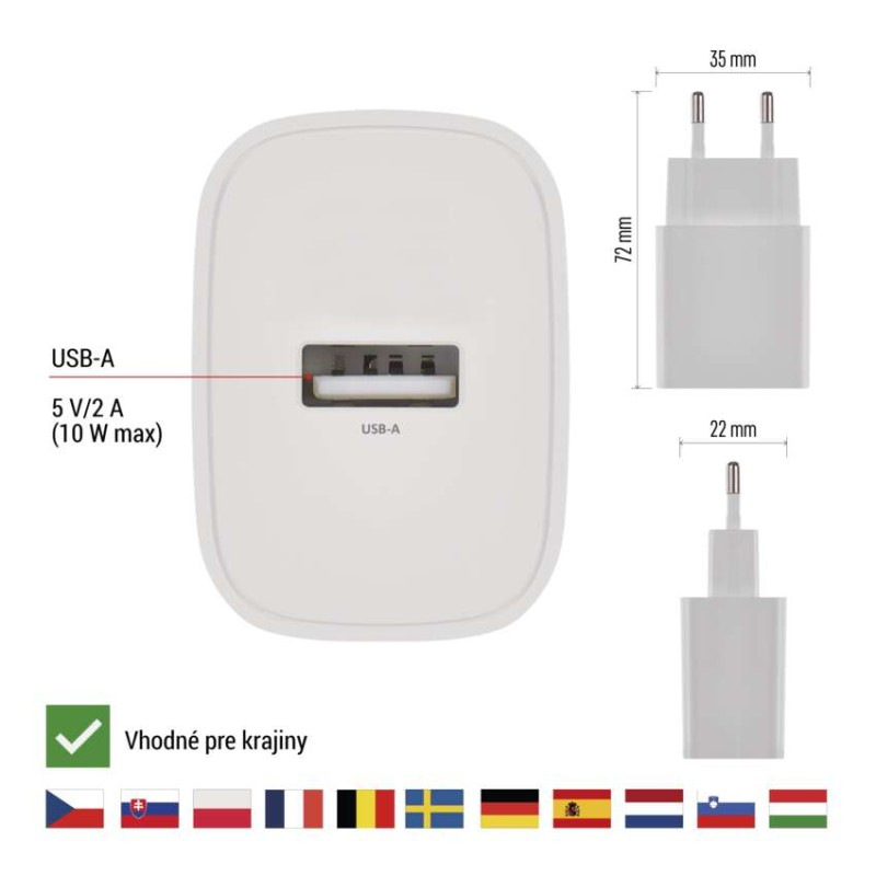 USB ADAPTÉR BASIC SÍŤ 10W; A 2