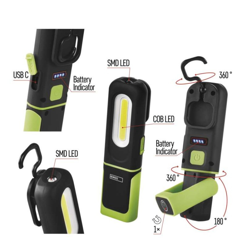 Svietidlo COB LED+SMD LED nabíj., 330lm 1200mAh P4537 4