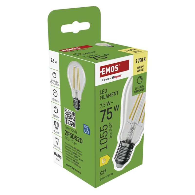LED FLM A60 DIM 7,5W(75W) 1055 lm E27 WW 11