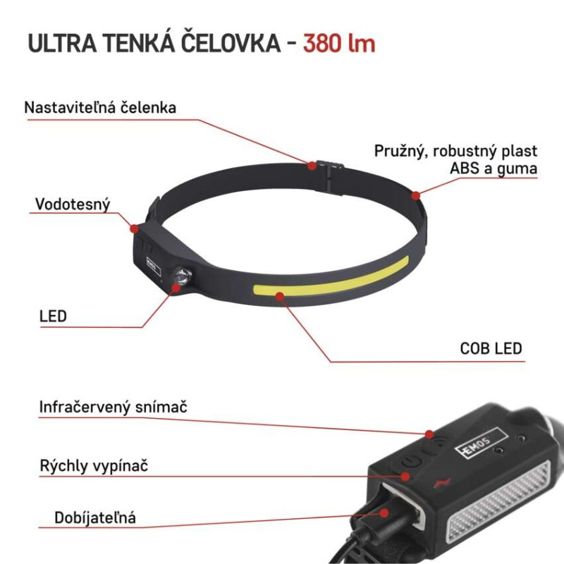 Čelovka LED COB + LED  P3541 2
