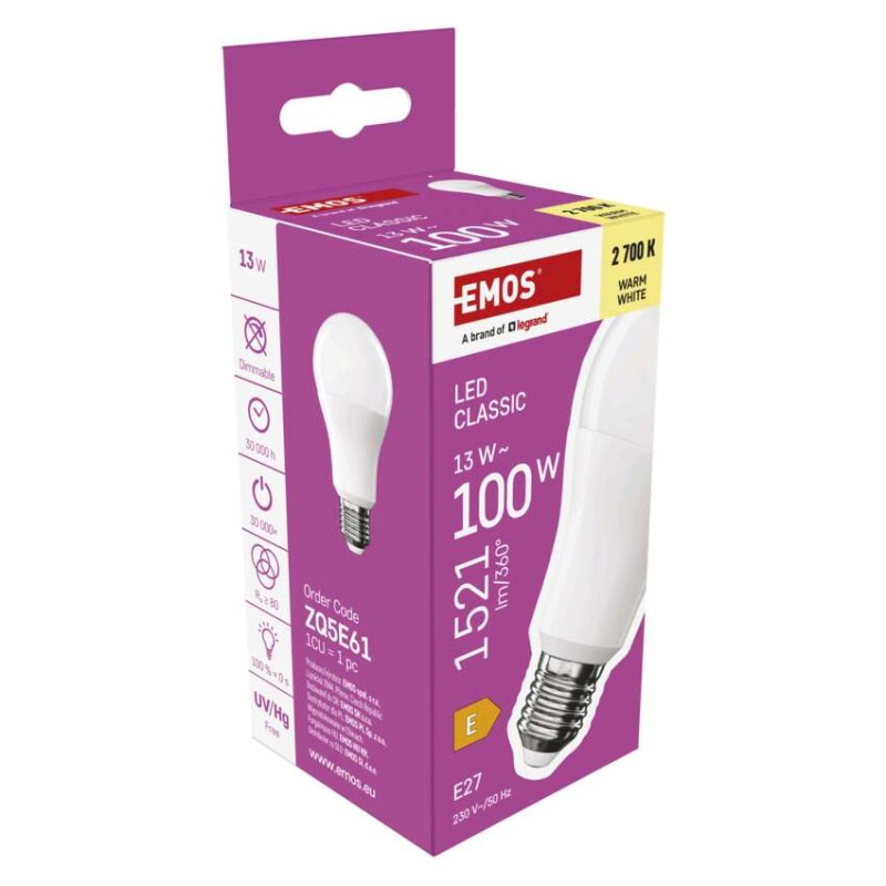 Žiarovka LED CLS A60 13,2W E27 WW ZQ5160 EMOS 7