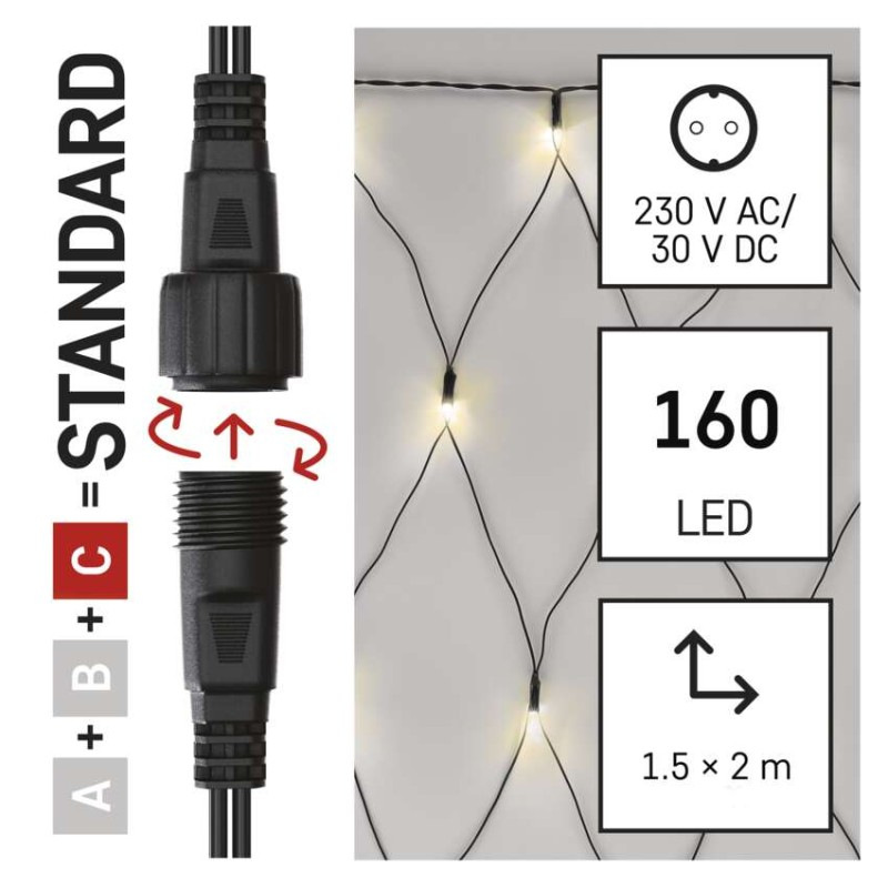 řetěz - síť 160LED 1,5x2M IP44 WW ZY1443 1