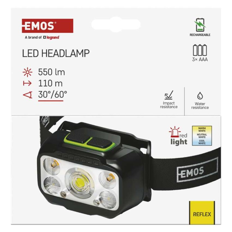 Čelovka LED nabíjateľná, 550lm, 3xAAA P3546