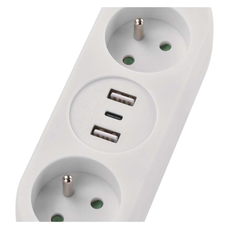 PRODLUŽKA 2M 1MM 2Z+2×USB A+1×USB C 4