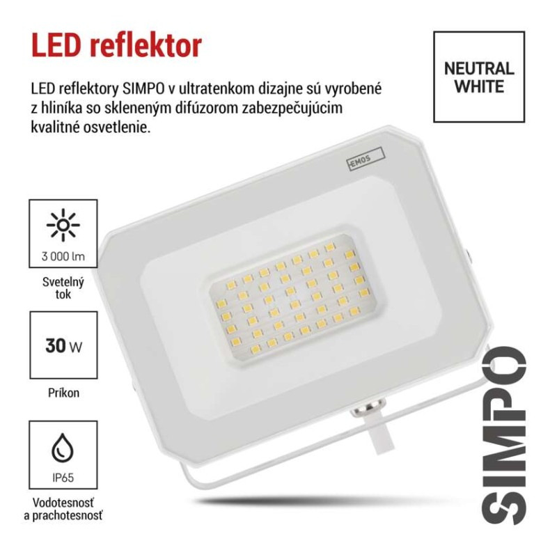 LED REFLEKTOR SIMPO 30W 3000LM IP65 NW 5