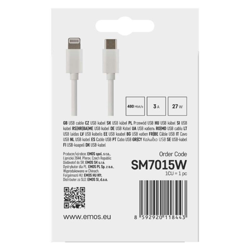 USB 2.0 C/M-i16P/M 1M BÍLÁ 3