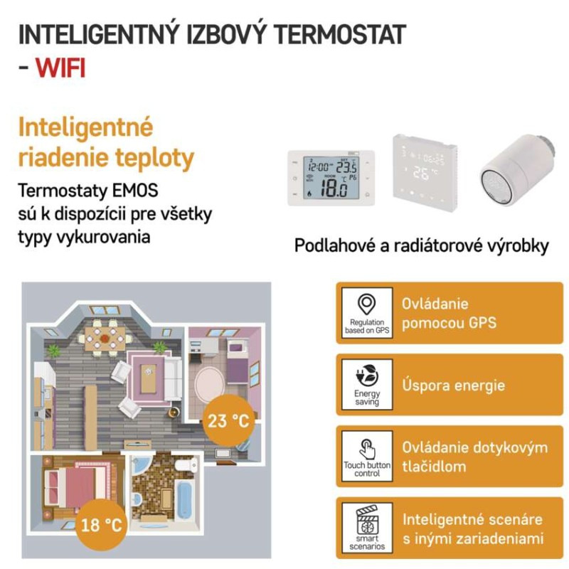 Termostat izbový GOSMARTs WIFI P56211 bedrôtový EMOS 3
